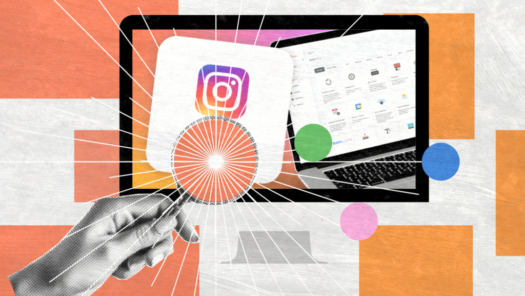 Illustration showing Instagram content being analyzed alongside website and creator tools, representing the shift toward Instagram alternatives. Visual highlights the move from algorithm-driven platforms to owned and independent publishing spaces.