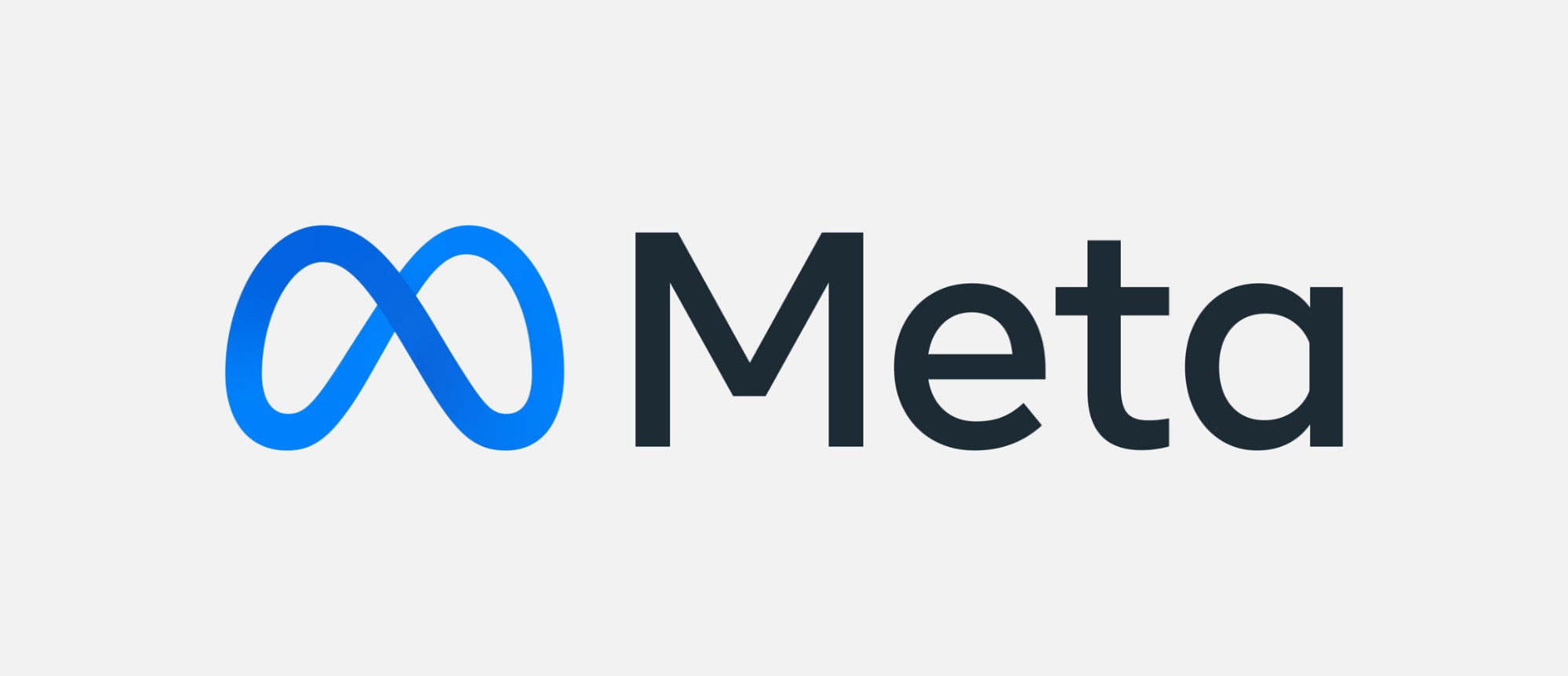 The Meta logo featuring a blue infinity-shaped symbol next to the black Meta wordmark on a light gray background.