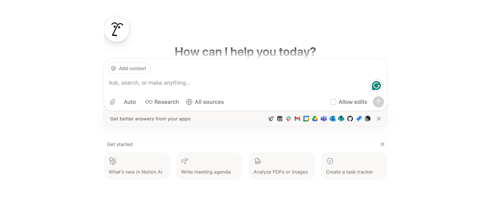 This screenshot shows the Notion AI interface used for writing, research, task creation, and document analysis. It highlights how Notion integrates AI directly into its workspace compared to Obsidian’s plugin-based approach.