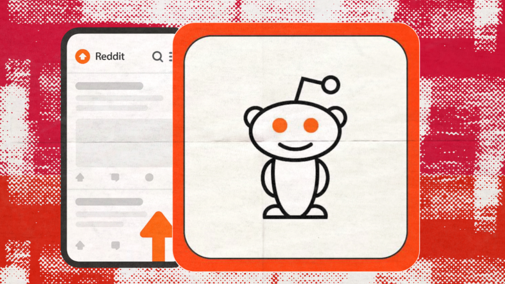 Stylized Reddit mascot and upvote icon displayed over a mobile interface, highlighting Reddit’s voting system and community engagement features.