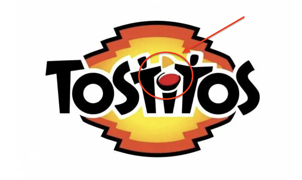 n annotated Tostitos logo highlights the center letters forming two people sharing a chip dipped in salsa.