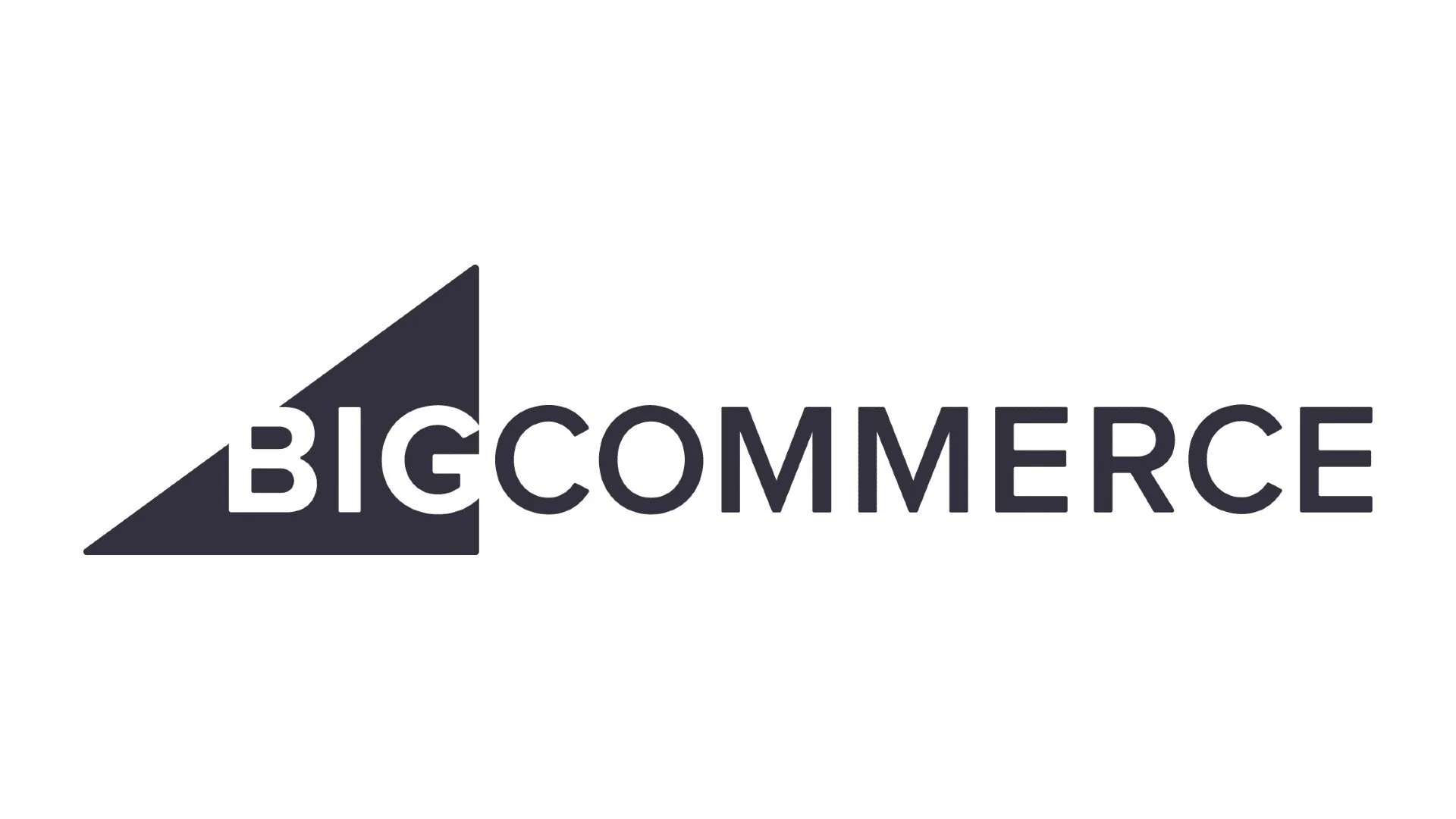 The BigCommerce logo featuring a dark stylized triangle icon to the left of the brand name in bold uppercase letters.
