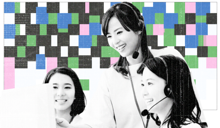 Stylized hero image of BPO call center agents wearing headsets, representing the enterprise outsourcing partnerships that require structured reporting and governance.