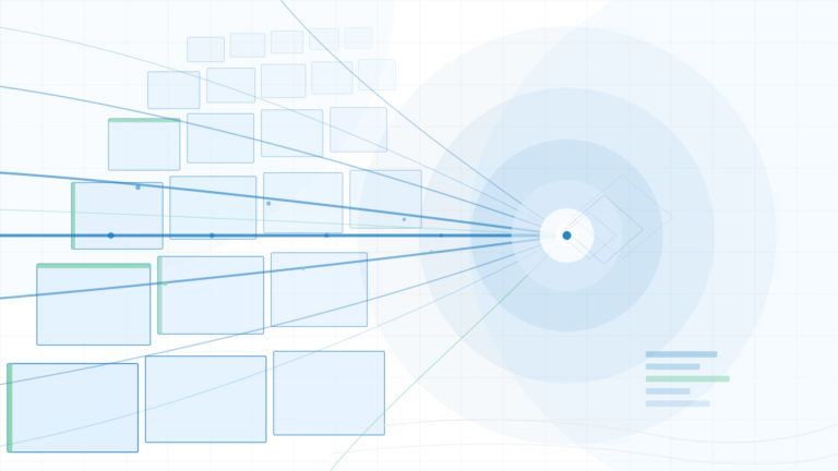 Abstract geometric illustration representing inbound call center support infrastructure, with interconnected data points converging toward a central hub — used as the featured image for the LeadAdvisors managed inbound operations guide.