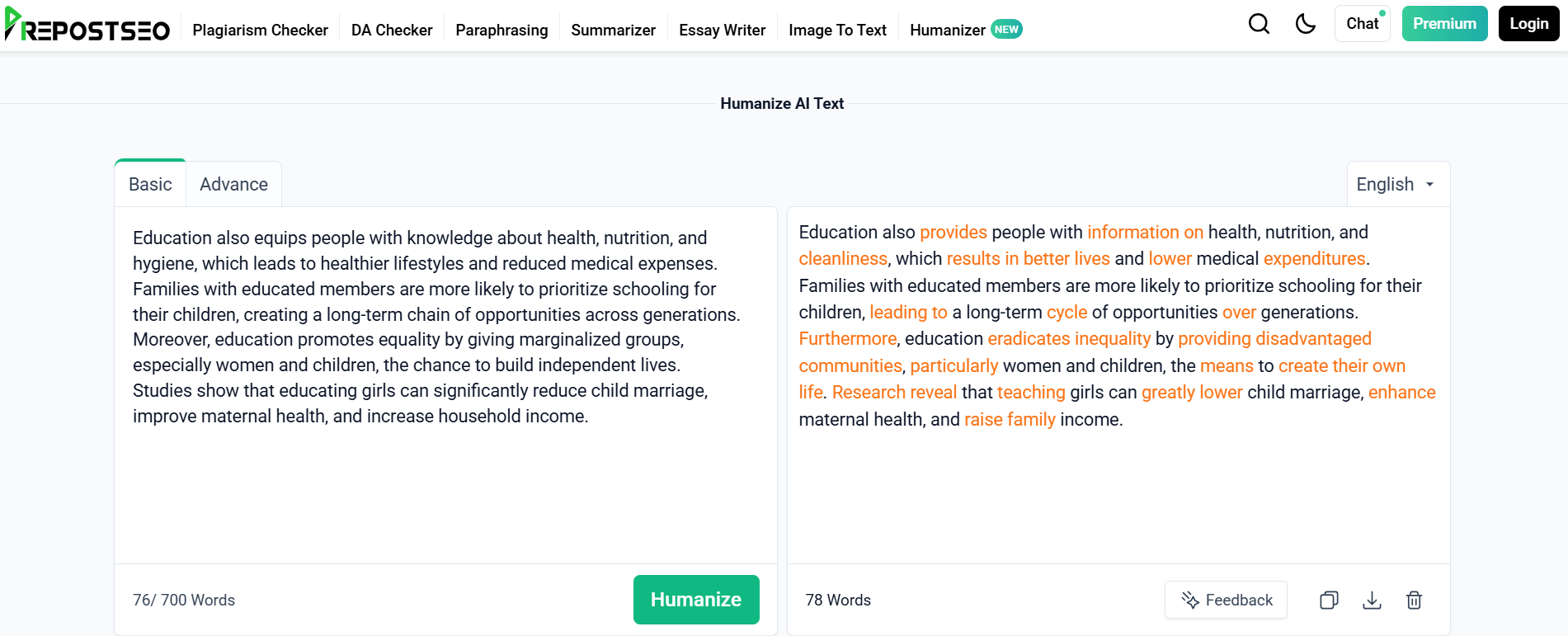 prepostseo.com humanize ai text sample