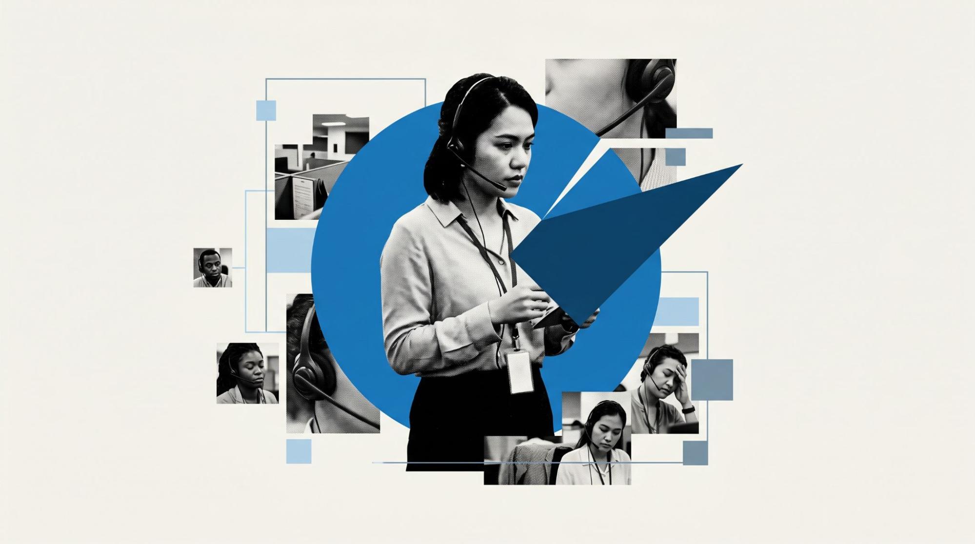 Call center agent reviewing performance report during high attrition period