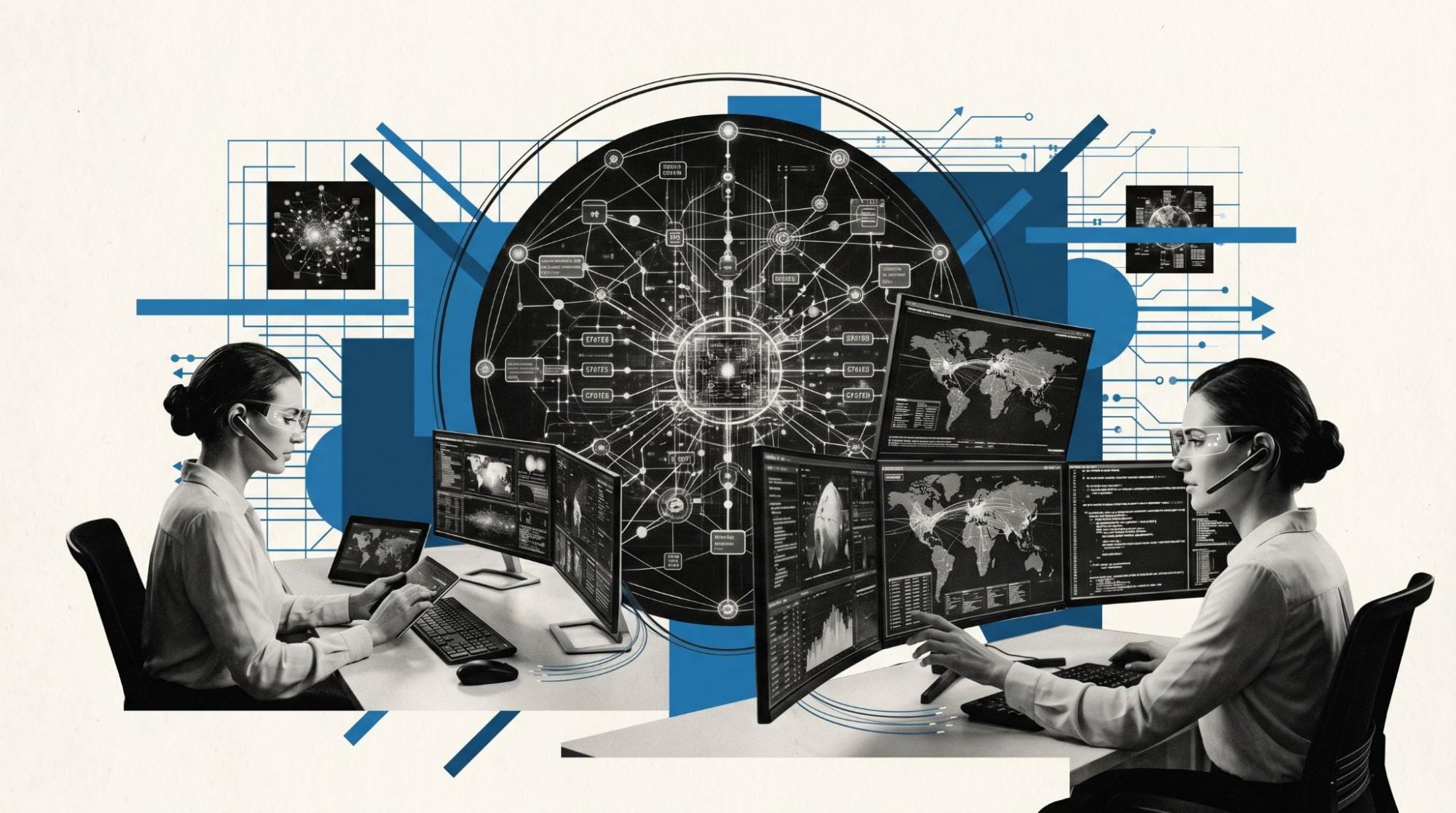Call center operators monitoring performance dashboards and workflow systems to improve conversions and efficiency