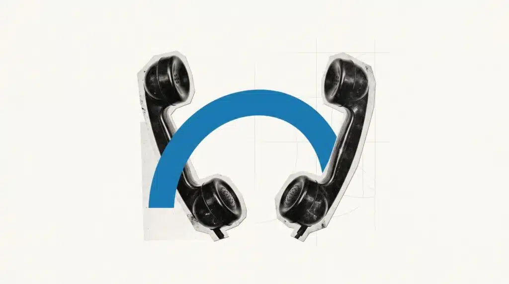 Abstract insurance call illustration with two phone handsets, representing live transfers to licensed agents
