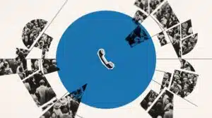 Abstract lead generation illustration with a phone at the center of a fragmented audience, representing inbound and outbound demand capture