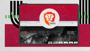 Brave browser beta dashboard highlighting ad-blocking metrics and privacy performance.