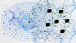 Abstract visualization of AI citation networks with interconnected nodes and data grids symbolizing how AI models map and connect referenced content online.
