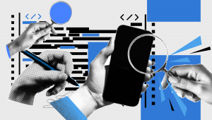 Hands reviewing code with tools