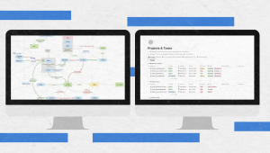 This visual compares Obsidian’s knowledge graph layout with Notion’s structured project workspace. It highlights differences between personal note-linking and database-driven organization.